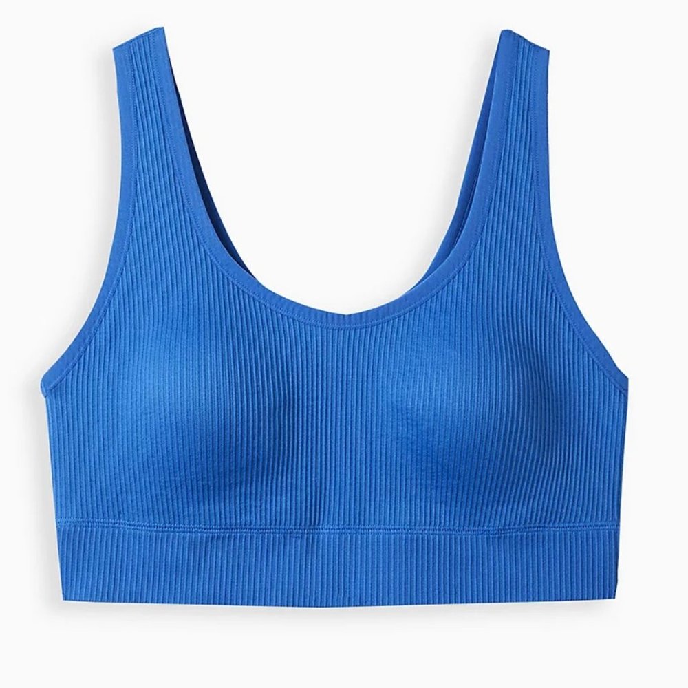 Torrid Bralette 1X Blue Ribbed Pullover Bra seamless Lightly Lined Plus Size NWT - Picture 3 of 3